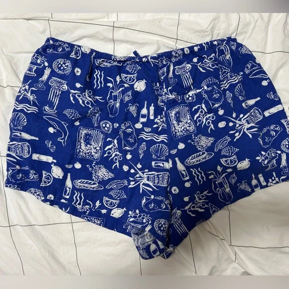 Madewell x Lisa Says Gah Blue and White Patterned Shorts - Picture 3 of 6
